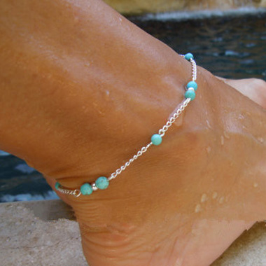 Silver Metal Blue Stone Decorated Anklet