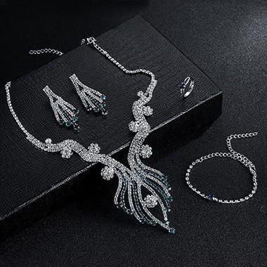 Flower Shape Decorated Silver Metal Necklace Set