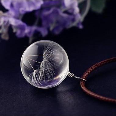 Dandelion Decorated Glass Ball Pendant Woman..