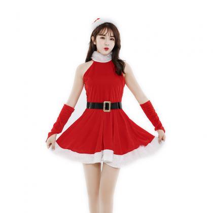 Red Halter Sexy Christmas Costume Dress