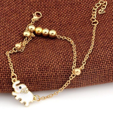 Elephant Decorated Multi Layer Gold Anklet