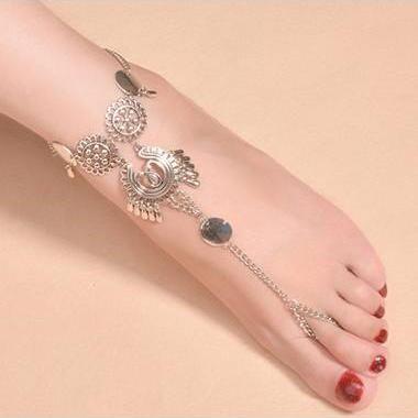Silver Metal Tassel Anklet For Woman