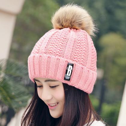 Fashion Winter Cute Hat Knitted Cap - Pink
