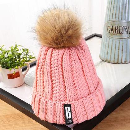 Fashion Winter Cute Hat Knitted Cap - Pink