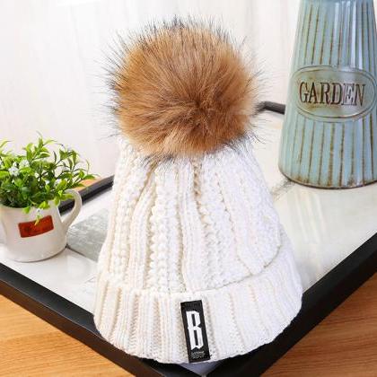 Fashion Winter Cute Hat Knitted Cap - White