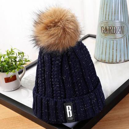 Fashion Winter Cute Hat Knitted Cap - Navy Blue