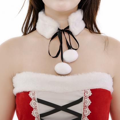 Cute Red Patchwork Strapless Christmas Costume