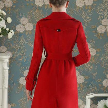 Designer Good Quality Red Double Breasted Wool..