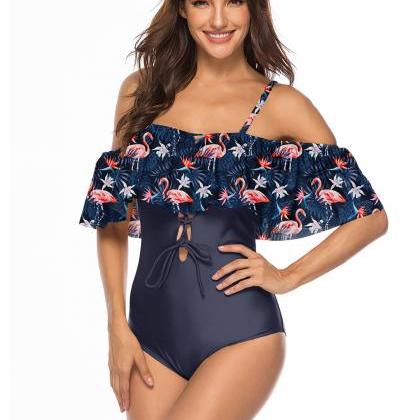 Simsuit Off The Shoulder Patchwork Print One Piece..