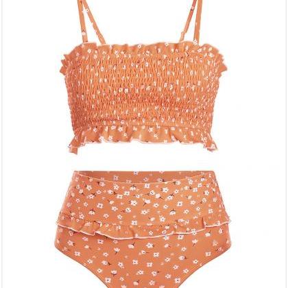 High Quality Floral Print Crop Top Bikini Set -..