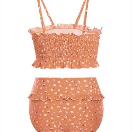High Quality Floral Print Crop Top Bikini Set -..