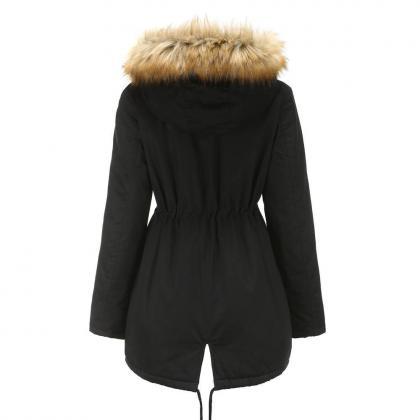High Quality Faux Fur Collar Long Winter Coat -..