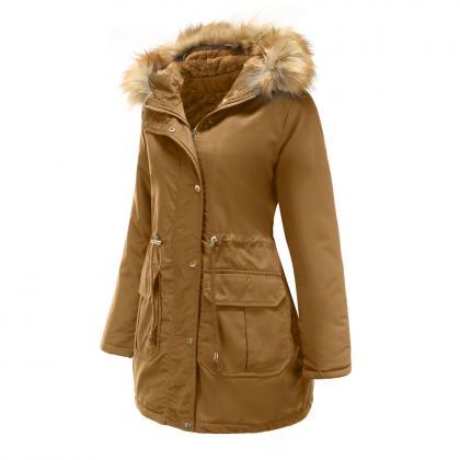 High Quality Faux Fur Collar Long Winter Coat -..