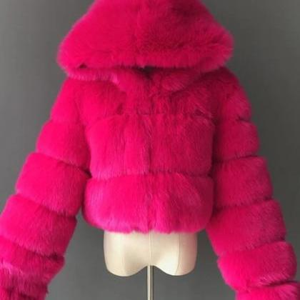 Women's Faux Fur Coat Short Solid..