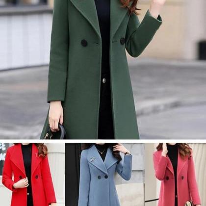 Women's Buttoned Front Coat Long..