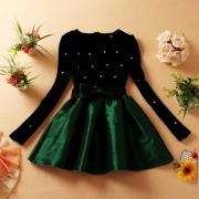 Cute And Beautiful Women's Long sleeved dress Princess Dress Evening Party Dress-Green