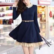 Nice Women's Long sleeve Dress - Navy Blue 