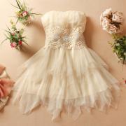 Cute Mini Evening Party Prom Bridesmaid Wedding Dress - Apricot