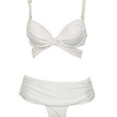 Fashion Two Pieces Design Bra with Thong Swimwear - White