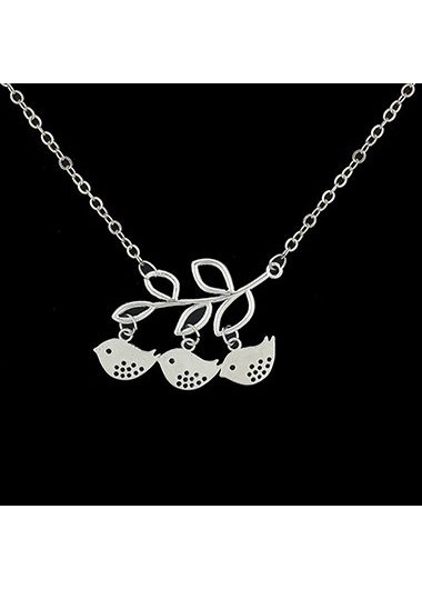 Metal Birds And Branch Pendant Necklace