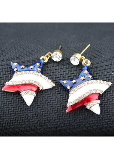 Rhinestone Decorated Star Shape America Flag Earrings