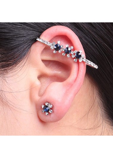 Artificial Crystal Decorated Silver Metal Earrings