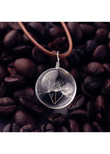 Dandelion Decorated Glass Ball Pendant Woman Necklace