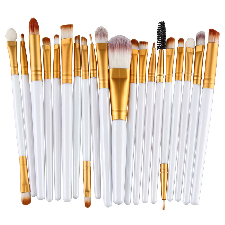 High Quality 20pcs/set Makeup Brush Set Tools Wool Brushes Kits - White&gold