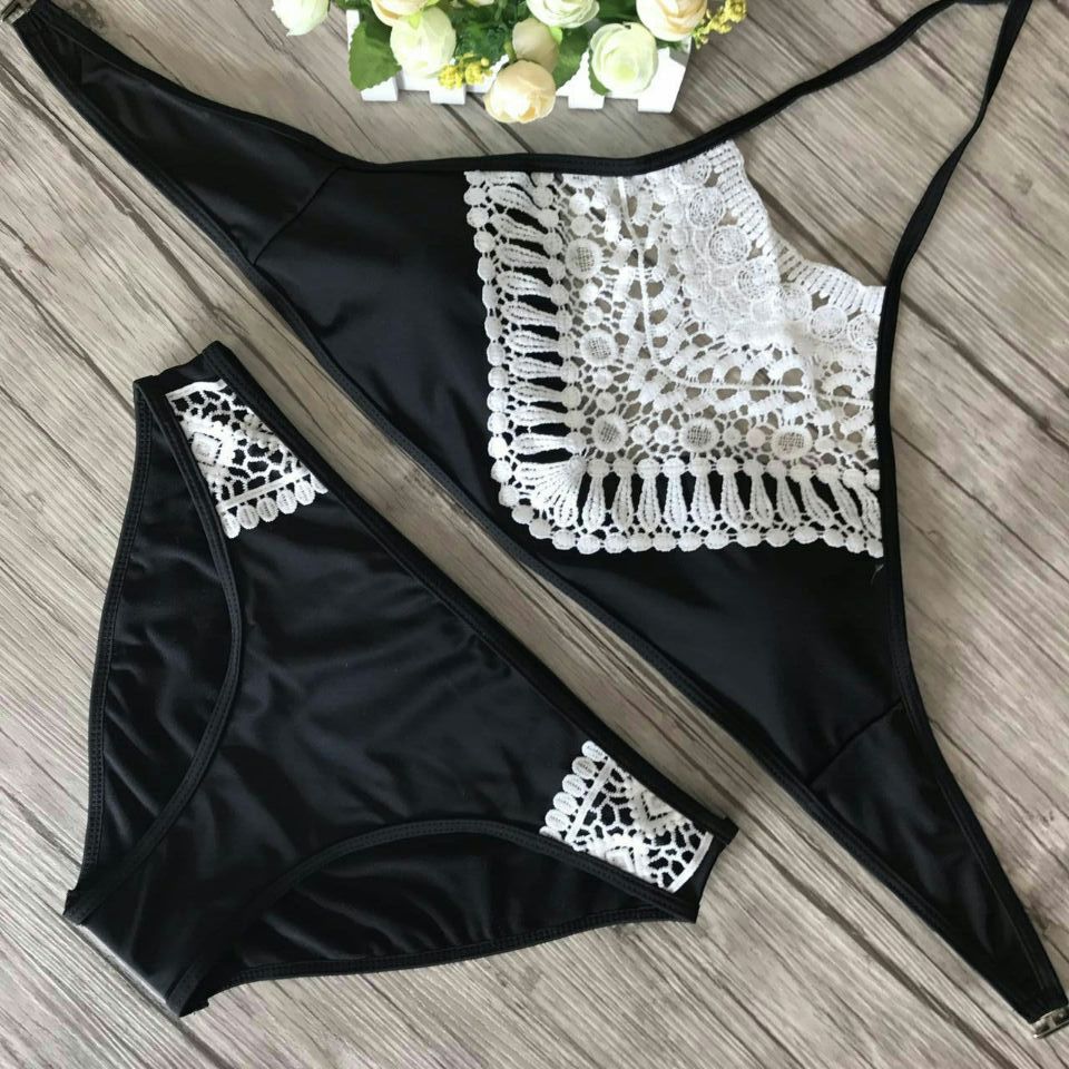 Fashion And Sexy Lace Swimsuit Bikini Set - Black