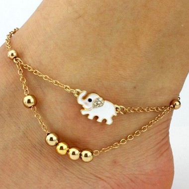 Elephant Decorated Multi Layer Gold Anklet