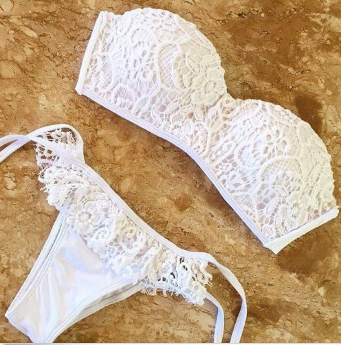 White Lace Bandage Bikini Swimsuit