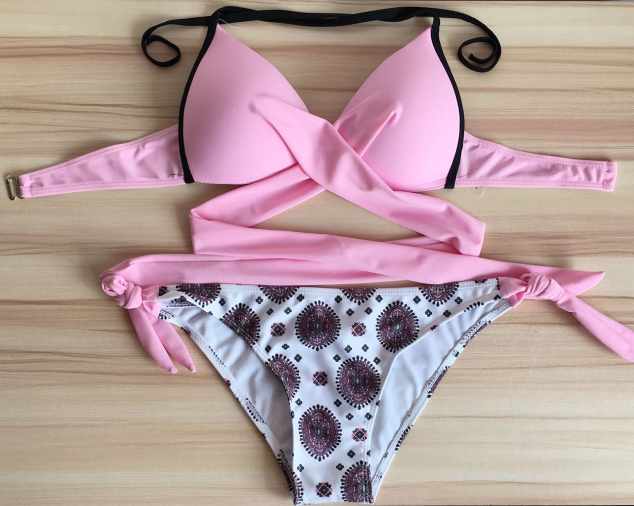 Sexy Cross Bikini Sets Swimsuit - Pink