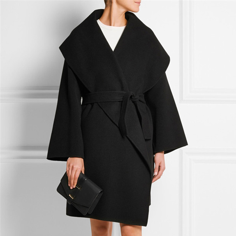 Cool Loose Turndown Collar Cashmere Winter Coat For Women - Black