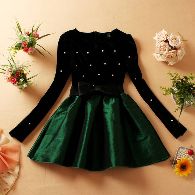 Cute And Beautiful Women's Long Sleeved Dress Princess Dress Evening Party Dress-green
