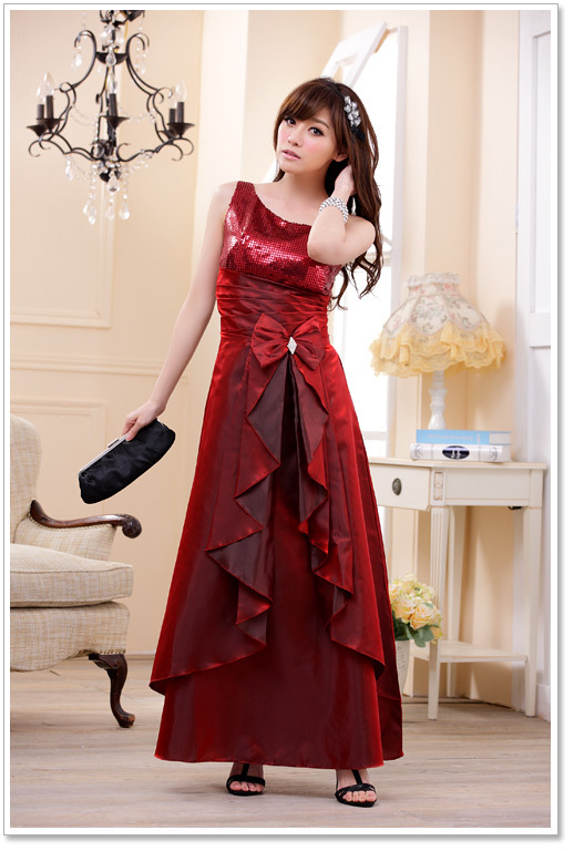 One Shoulder Evening Dress Backless Wedding Bridesmaid Dress - Wine Red