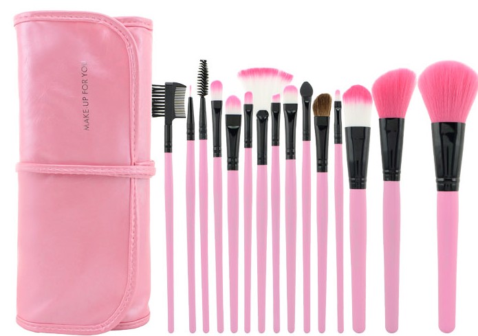 Hot Selling!!High Quality 15 PCS Professioal Makeup Brush Set With Leather Case