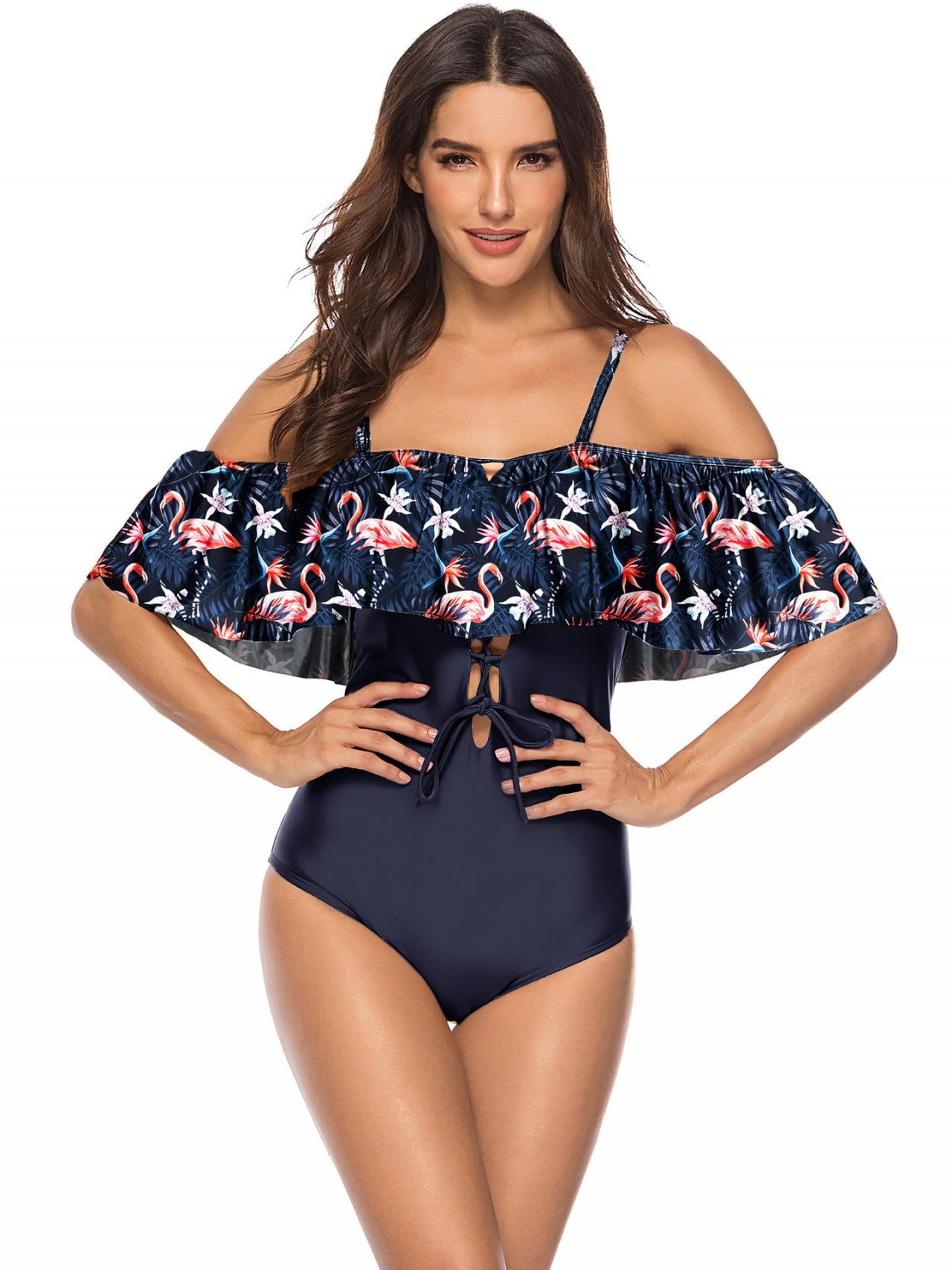 Simsuit Off The Shoulder Patchwork Print One Piece Swimwear