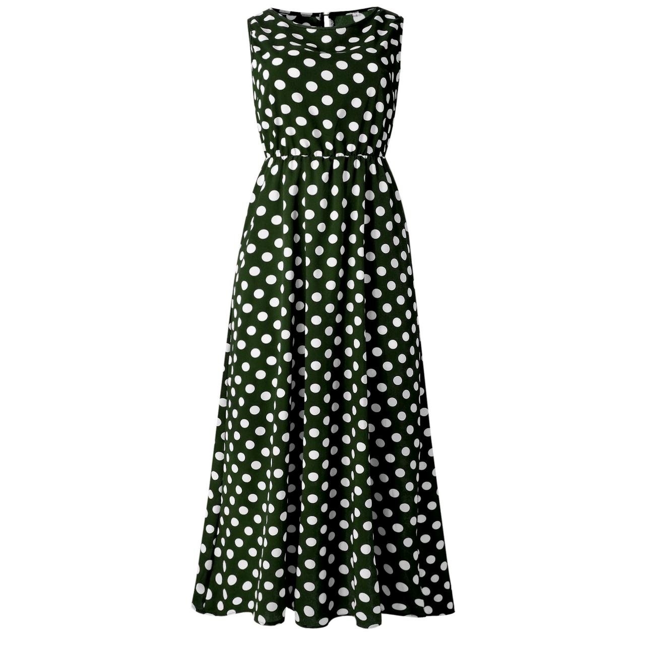Elegant Maxi Slim Swing Dress - Polka Dot Spring & Summer(green)