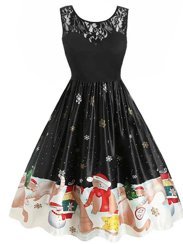 High Quality Christmas Style Women's A-line Dress Knee Length Dress