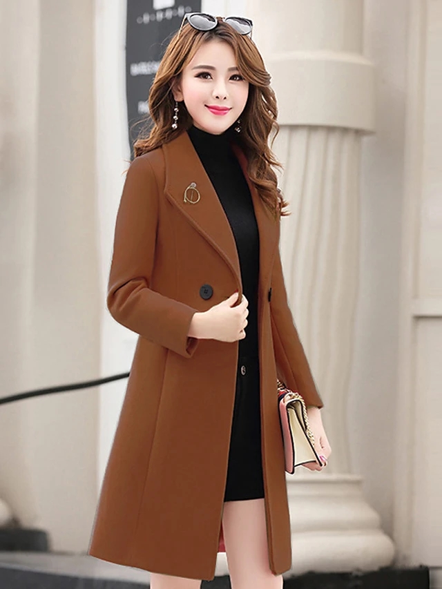 High Quality Women's Fall Single Breasted One-button Coat Long Solid Colored Going Out Streetwear - Khaki