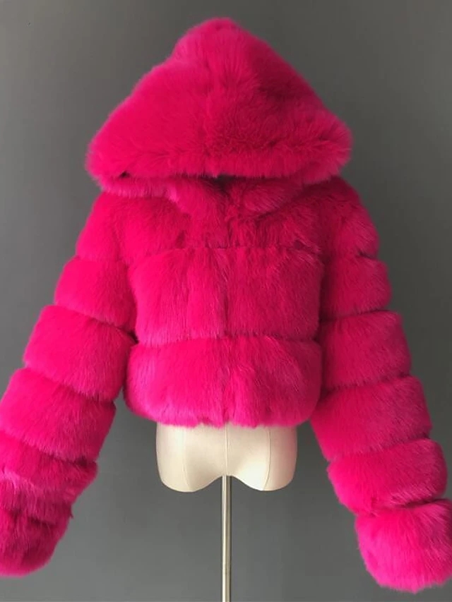 Women's Faux Fur Coat Short Solid Colored Daily Basic - Rose