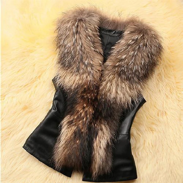Womens Faux Fur Vest Jacket Winter Body Warm Coat Waist Coat - Brown