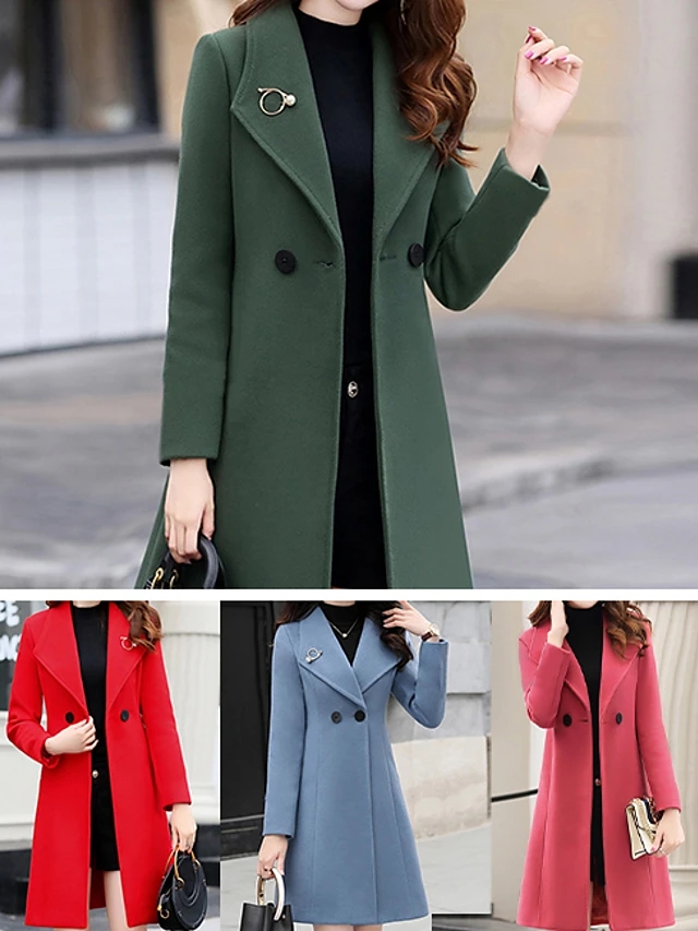 Women's Buttoned Front Coat Long Solid Colored Daily