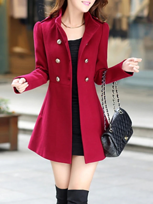 Women's Stand Collar Coat Long Solid Colored Daily Basic