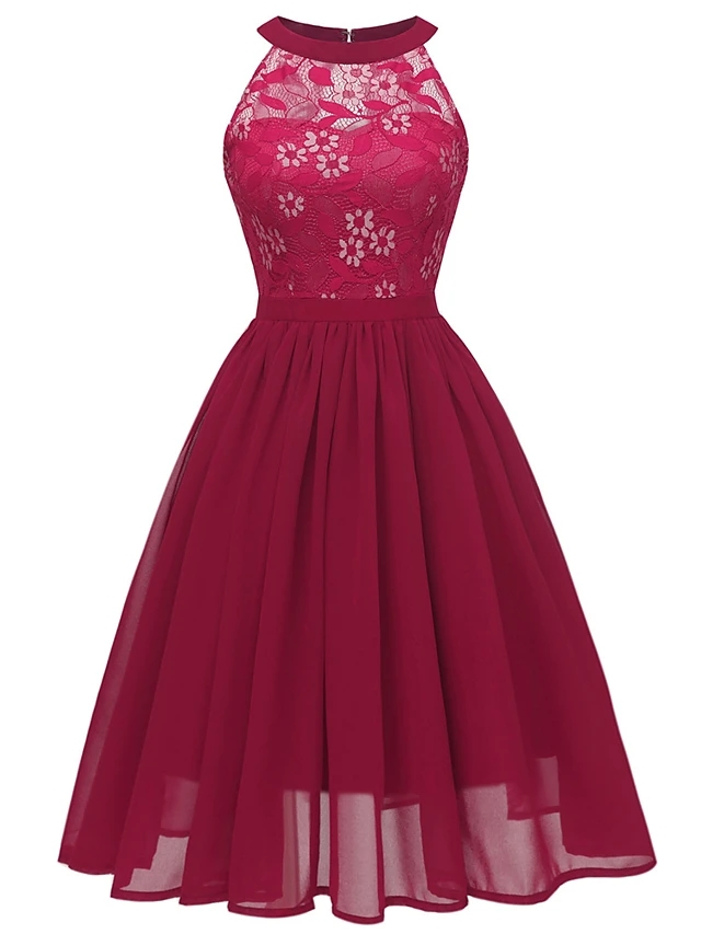 High Quality Women's A-line Sleeveless Dusty Rose Slim Dress - Wine