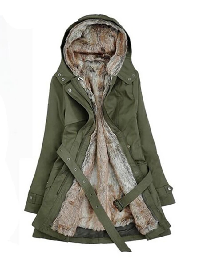 High Quality Women's Winter Parka Parka Casual / Daily Solid Colored Long Cotton Long Sleeve Hooded - Army Green