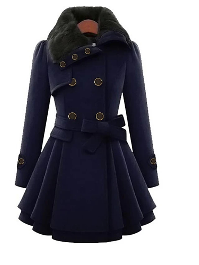 High Quality Women's Fall &winter Coat Long Solid Colored Daily - Navy Blue