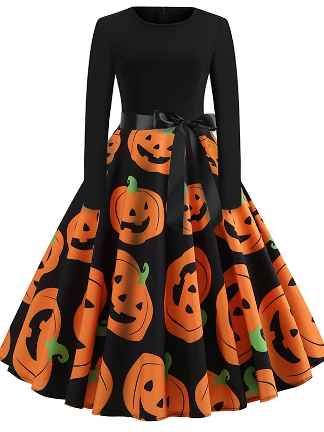 Halloween Women's A-line Dress Knee Length Dress - Orange