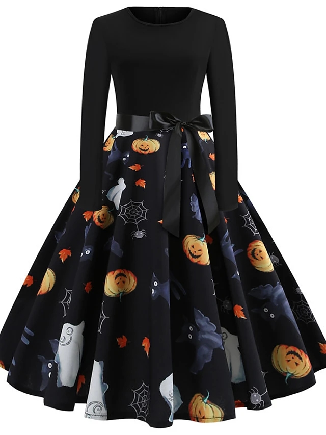 Halloween Women's A-line Dress Knee Length Dress - Black&blue