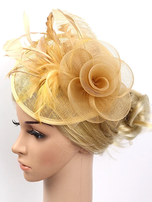 Feather / Net Fascinators / Flowers / Headwear With Floral 1pc Wedding / Special Occasion / Party / Evening Headpiece - Gold